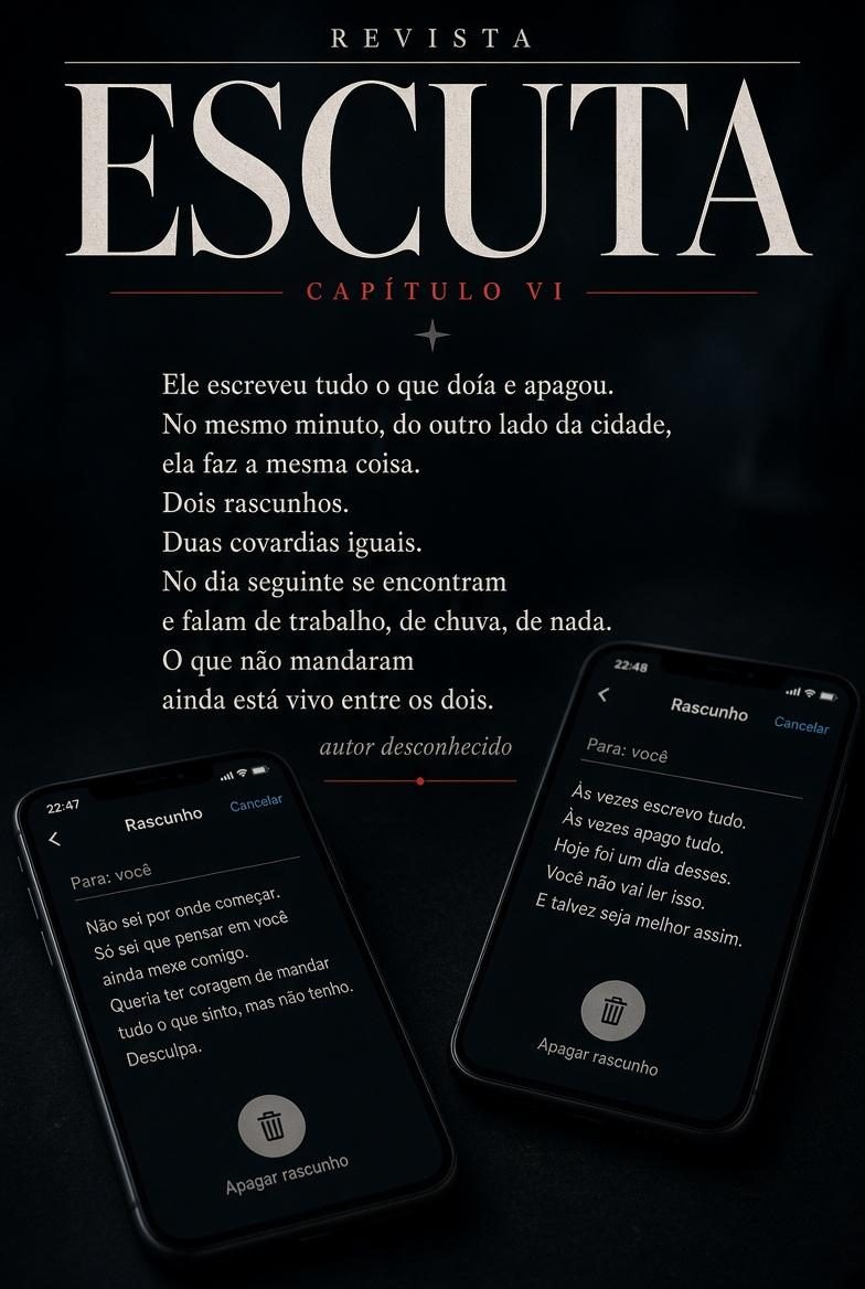 Capítulo VI — Dois rascunhos. Peça editorial da Revista Escuta.