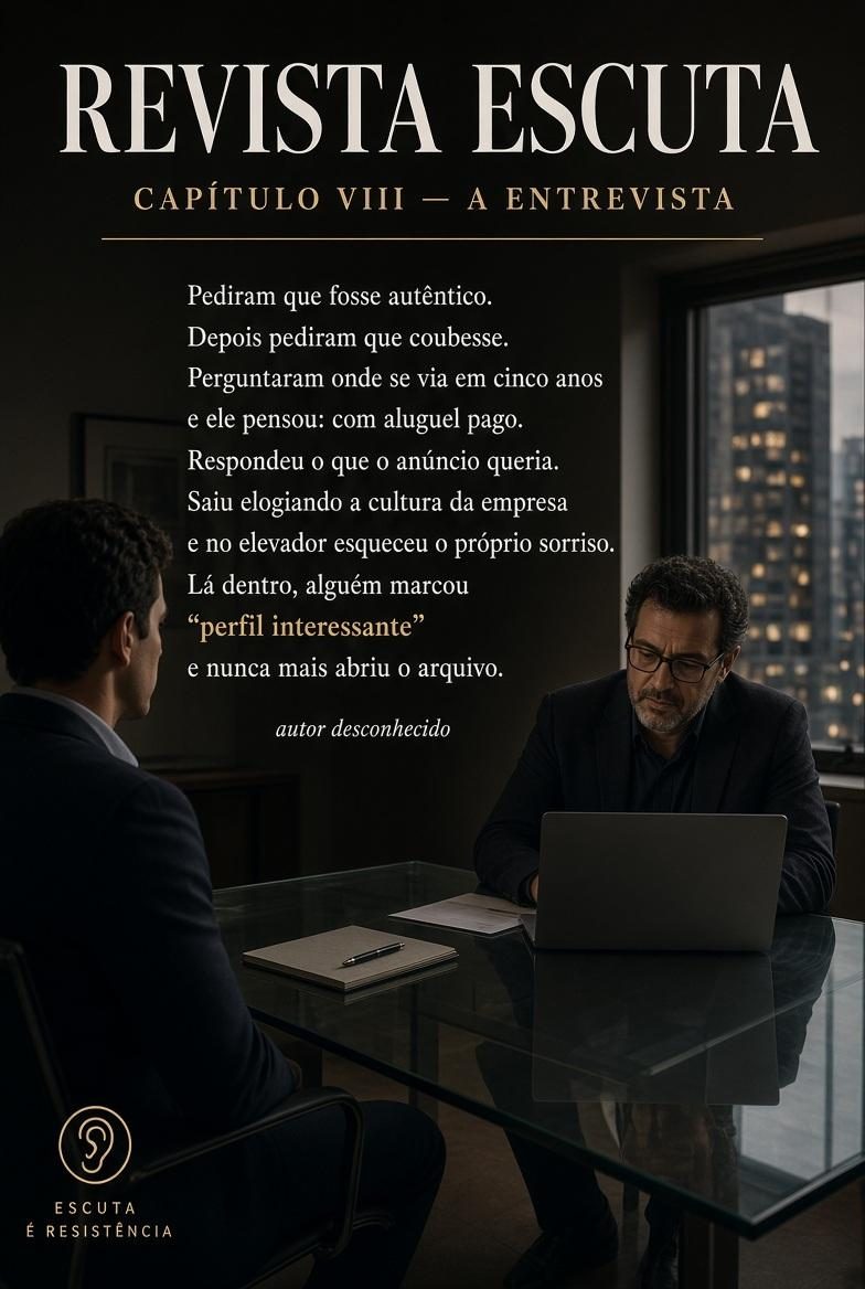 Capítulo VIII — A entrevista. Peça editorial da Revista Escuta.