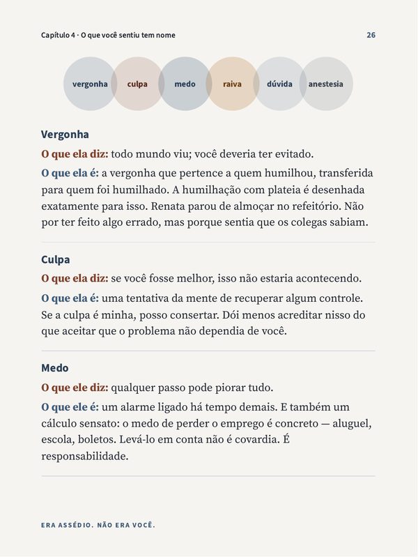 Página do capítulo 4, O que você sentiu tem nome, sobre raiva, dúvida sobre si e anestesia.
