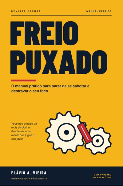 Capa do e-book Freio puxado, de Flávio A. Vieira: duas engrenagens alinhadas com um traço a travar o movimento no centro.