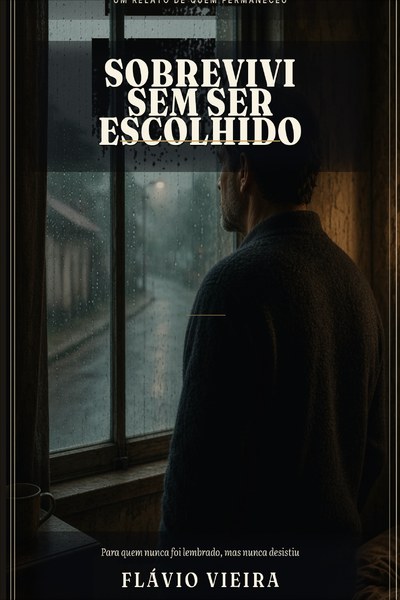 Capa do e-book Sobrevivi sem ser escolhido, de Flávio A. Vieira: janela na chuva ao entardecer, sem foto inset.