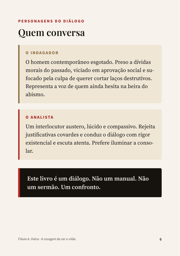 Página Quem conversa, que apresenta as duas vozes do diálogo: o Indagador e o Analista.
