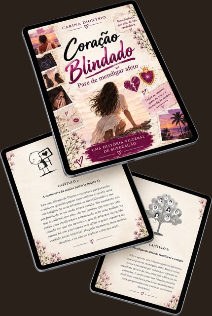 Capa oficial do e-book Coração Blindado, de Carina Dionysio, em mockup de tablet.